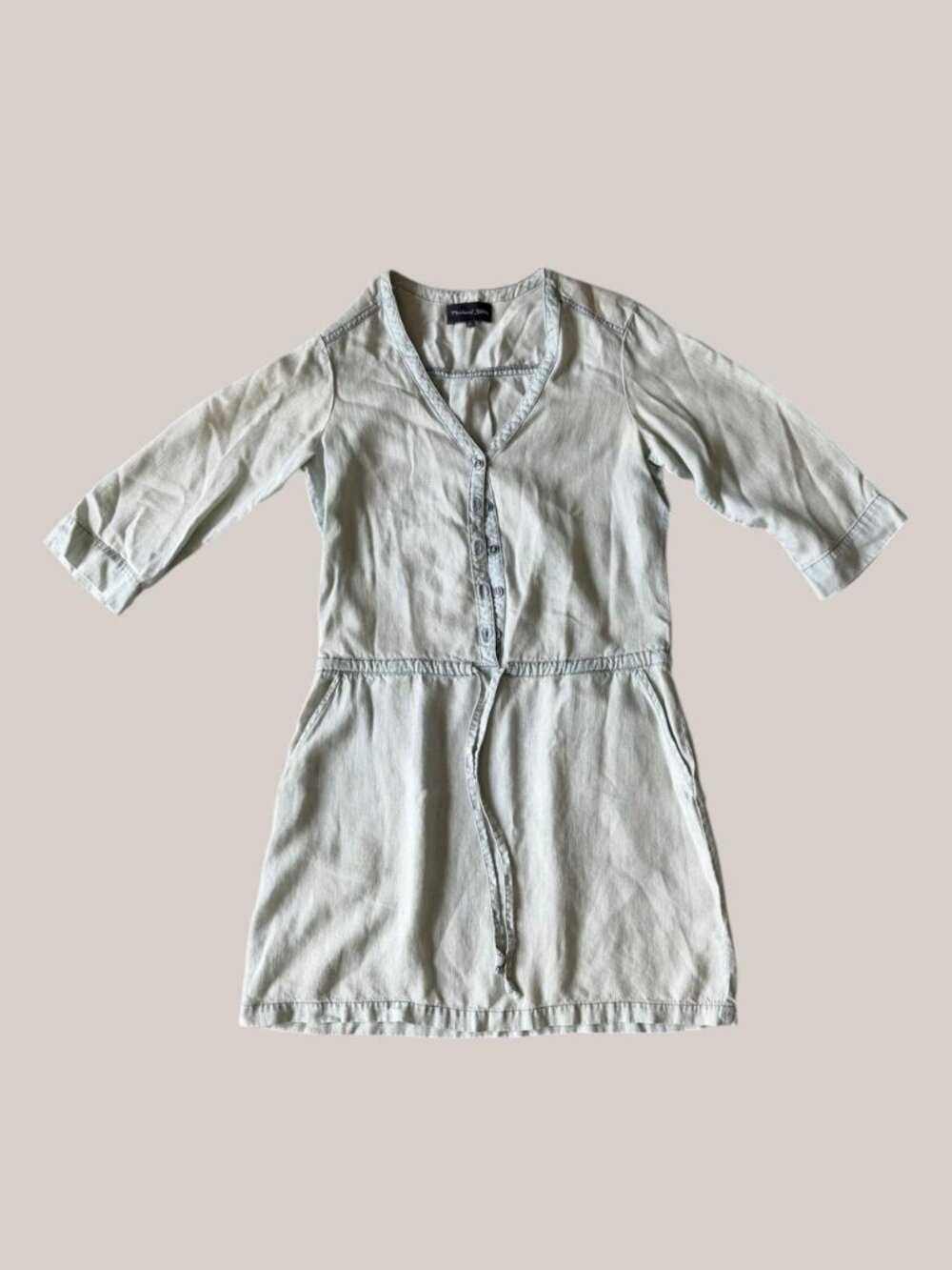 Michael Stars Easy Drawstring Pocket Dress Sz S Linen Tencel Light Blue